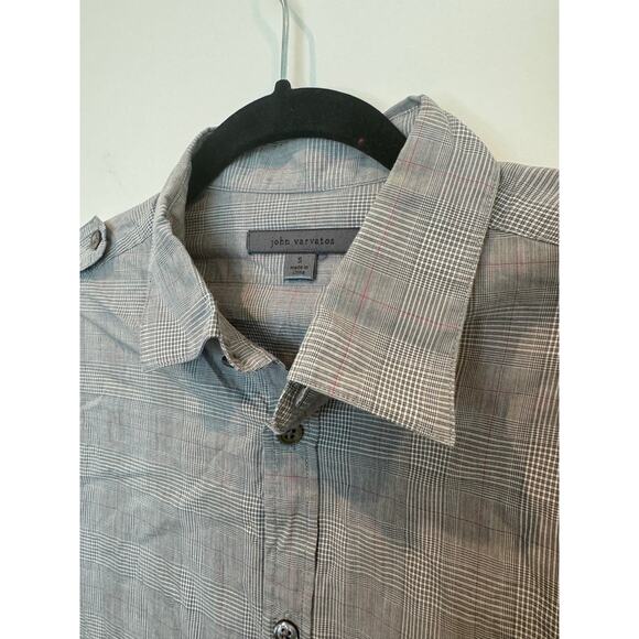 John Varvatos Gray Micro Stripe Plaid Button Down Shirt, Men's Size SMALL - Picture 3 of 7